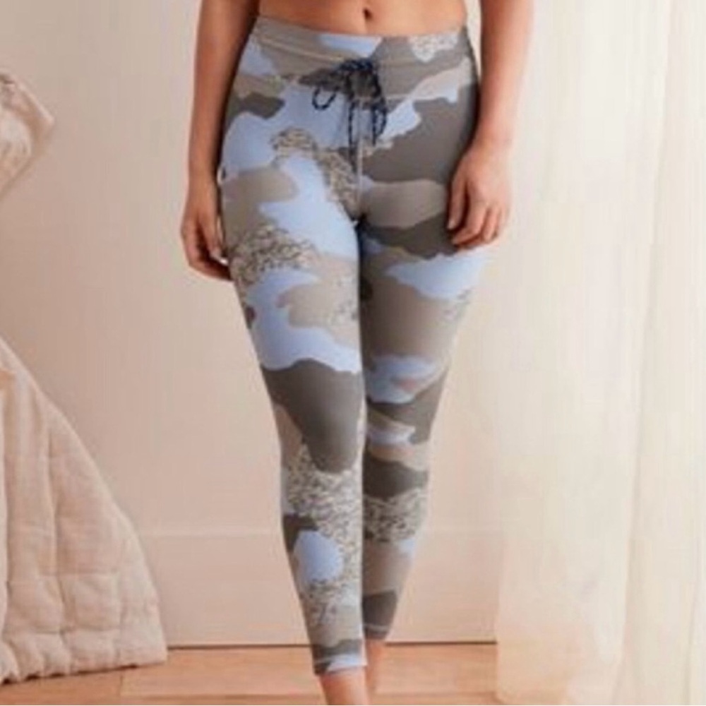 Aerie Play Gray Blue Camo Drawstring Tie-Waist Full-Length Leggings Womens